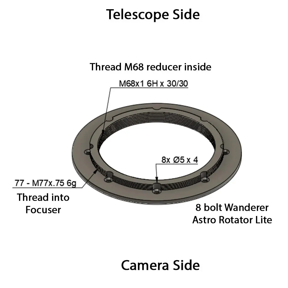 Ritchey-Chretien  TSRCRed-G2 to Wanderer Rotator Adapter